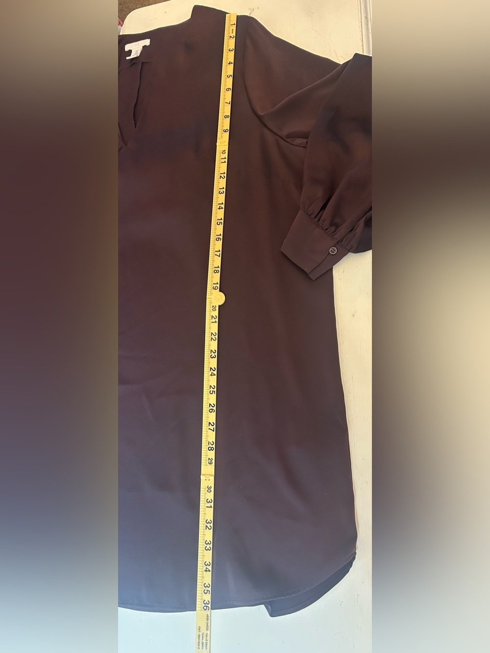 H&M Dark Chocolate Brown Satin Like Oversized Shirt Tunic Dress Blouson Sleeve L - Picture 11 of 13